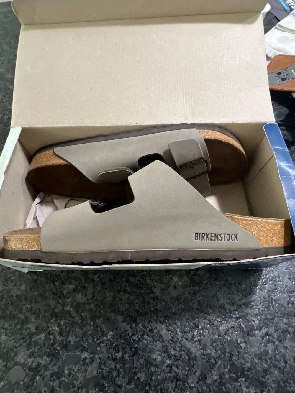 Birkenstock Two-Strap Sandals in Taupe Gray